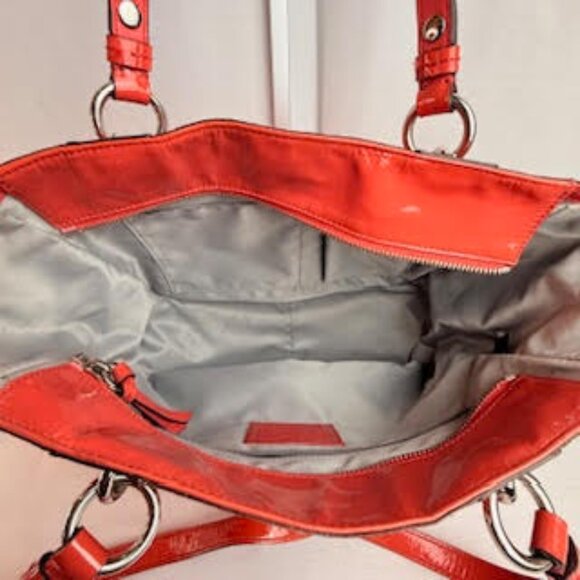 Coach Patent Leather Red Signature Embossed Tote Bag Shoulder Purse - Picture 6 of 11